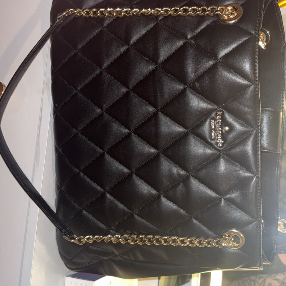 SOLD Kate Spade Quilted Black Shoulder Bag with Gold Chain